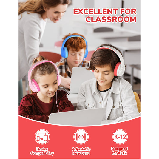 iClever Kids Wired Headphones for K-12 School Bulk 5 Pack HS27