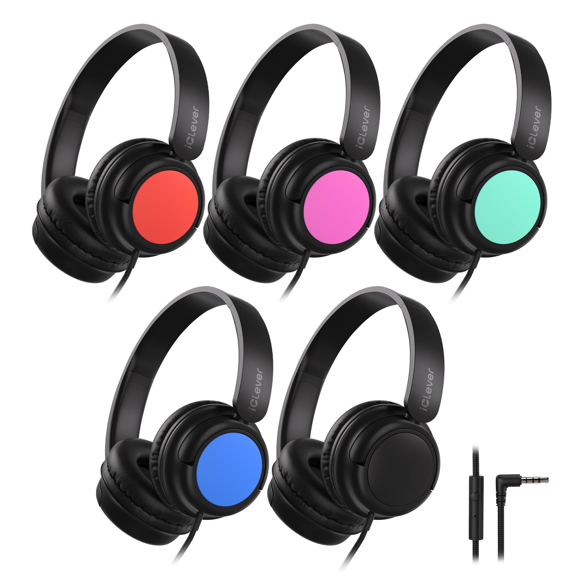 iClever Kids Wired Headphones for K-12 School Bulk 5 Pack HS28