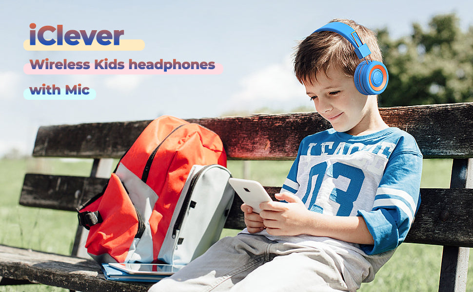 iClever BTH02 - Auriculares infantiles inalámbricos con micrófono, 22 horas  de reproducción, Bluetooth 5.0 y sonido estéreo, plegable, diadema para