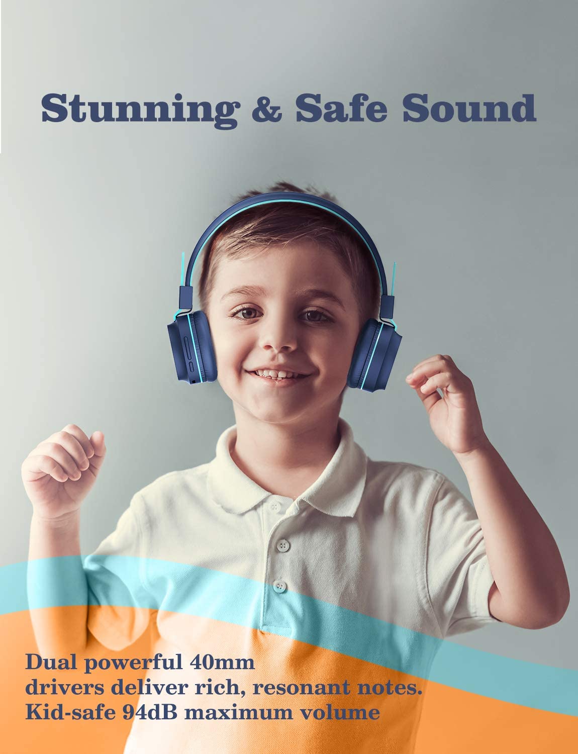 iClever BTH18 & BTH03 - Paquete de auriculares Bluetooth para niños, ajuste  cómodo, sonido estéreo, plegable, diadema ajustable, auriculares para