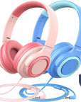 2-Pack iClever Kids Headphones HS22 Pink & Blue